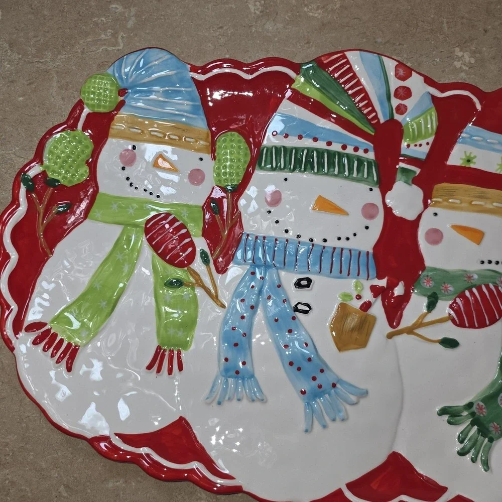 Pier 1 Imports Snowman Christmas Turkey Cookie Serving Platter Large Ceramic